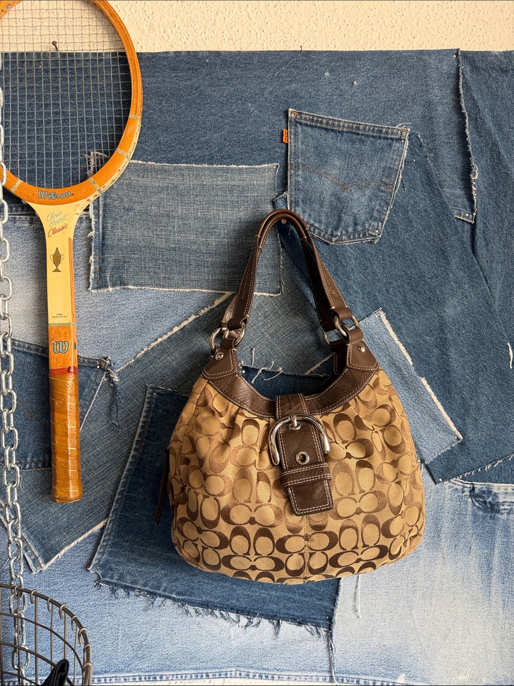 Coach Tan and Dark Brown Signature Canvas Shoulder Bag